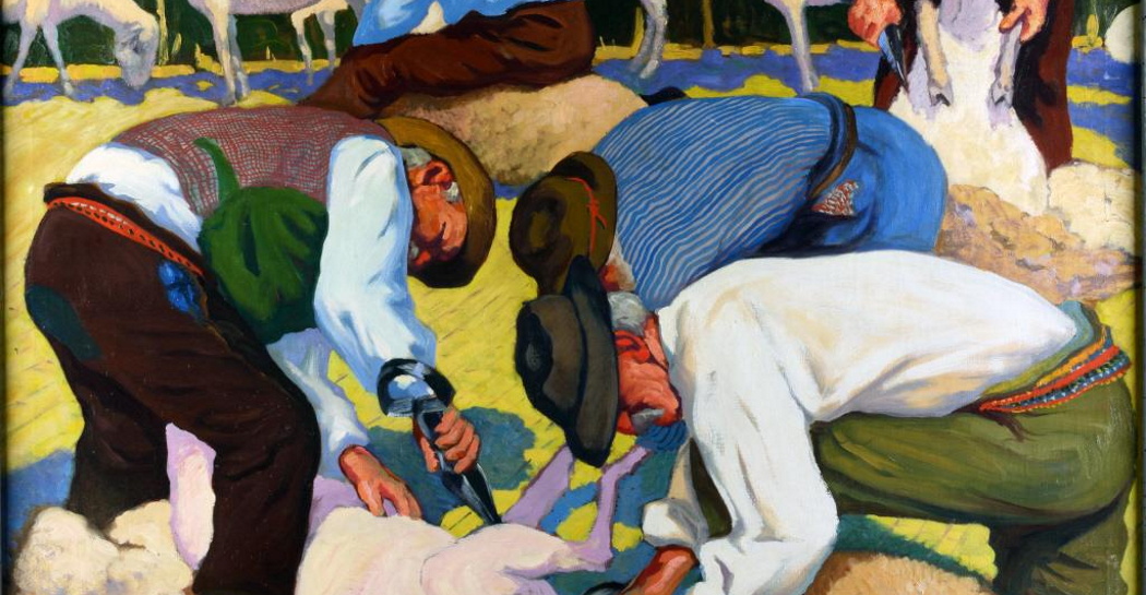  Edoardo Del Neri _ Tosatura delle pecore, ca. 1916  Olio su tela, 100x110 cm 