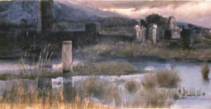 particolare di Veduta di Ninfa (AM 733), olio su tela del 1890 di Giulio Aristide Sartorio
