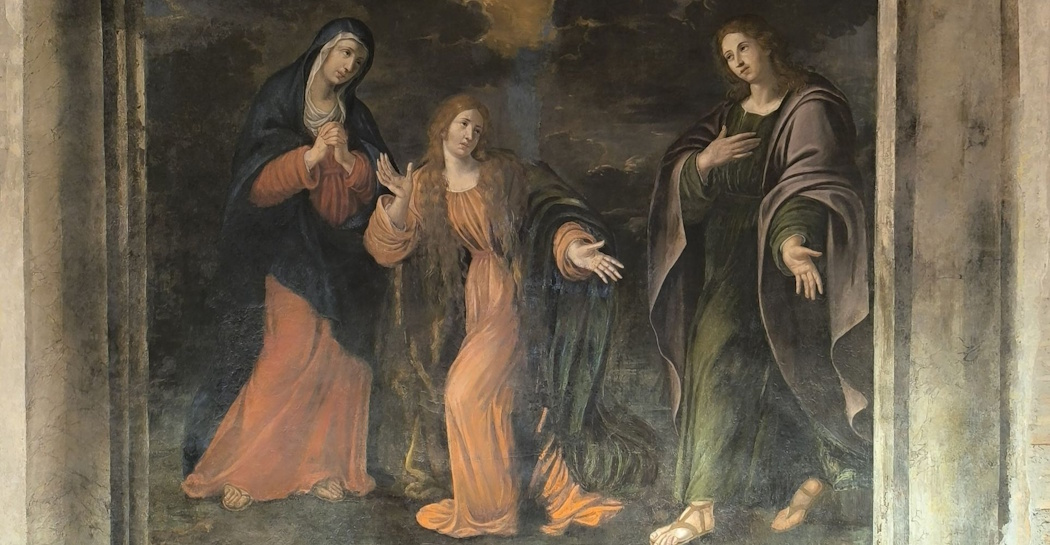 Suor Maria Eufrasia (Flavia Benedetti), La Vergine, la Maddalena e san Giovanni Evangelista, seconda metà del XVII secolo, olio su muro. Galleria d’Arte Moderna, Roma
