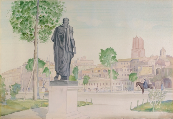 Carlo d’Aloisio da Vasto, Roma mussoliniana, ante 1939, acquerello su cartone 