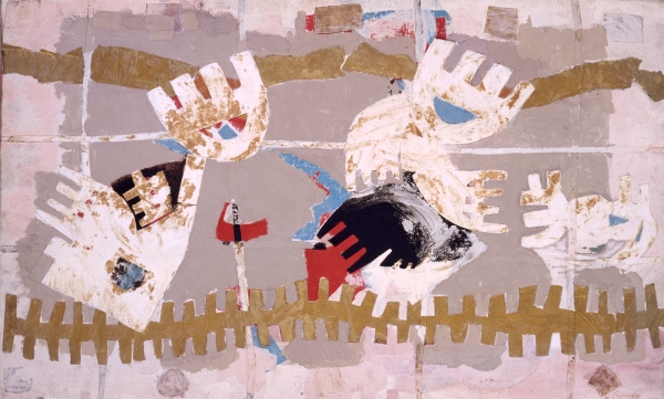 Giuseppe Capogrossi, Superficie 572, 1955, olio e tempera su tela e collage