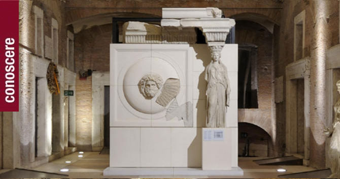 Ricomposizione di una partitura dell'ordine attico dei portici del Foro di Augusto Ricomposizione di una partitura dell'ordine attico dei portici del Foro di Augusto