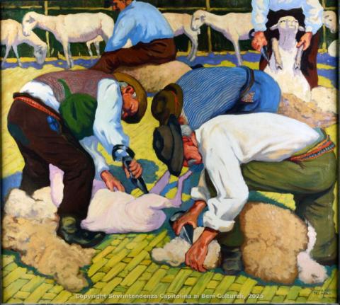  Edoardo Del Neri _ Tosatura delle pecore, ca. 1916  Olio su tela, 100x110 cm 