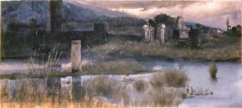 Veduta di Ninfa (AM 733), olio su tela del 1890 di Giulio Aristide Sartorio