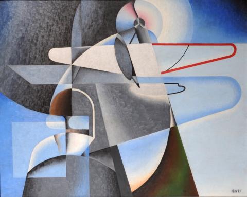 Osvaldo Peruzzi, Aeropittura, 1934, olio su cartone, inv. AM 1291